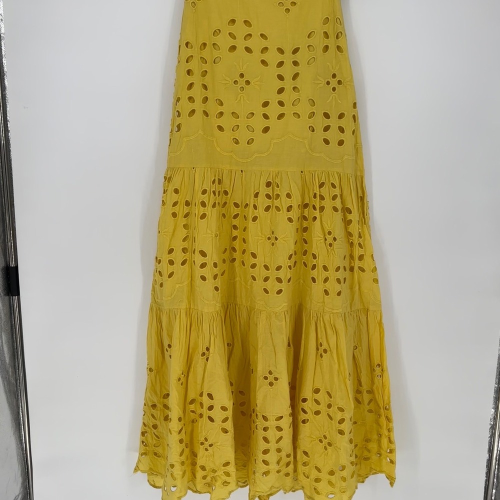 Luxxel Yellow Eyelet Matching 2 Pc Set Strapless Top Maxi Long Skirt Summer S/M - Picture 4 of 6